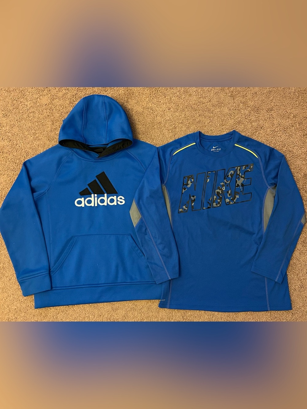 Kids Boys Adiddas Blue Hooded Sweatshirt & Nike Shirt L